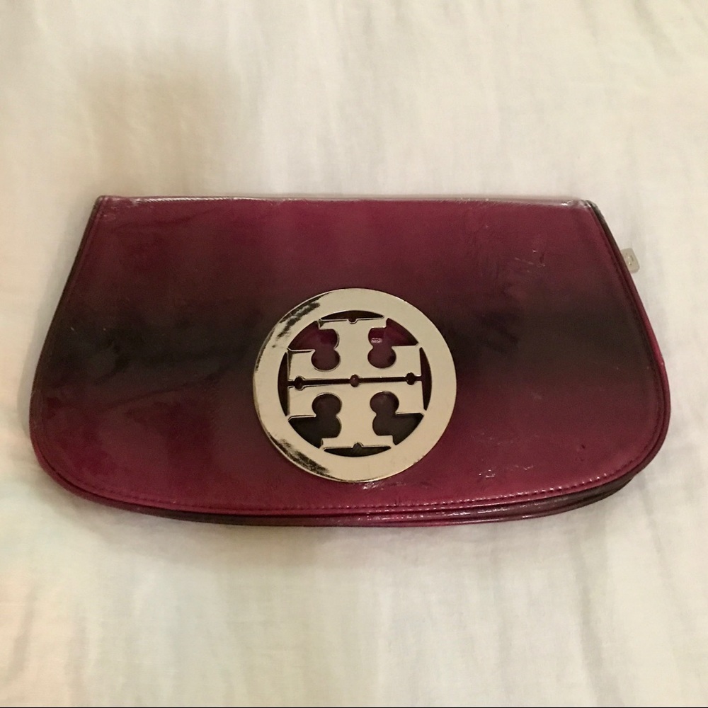 Tory Burch Patent Burgundy Clutch