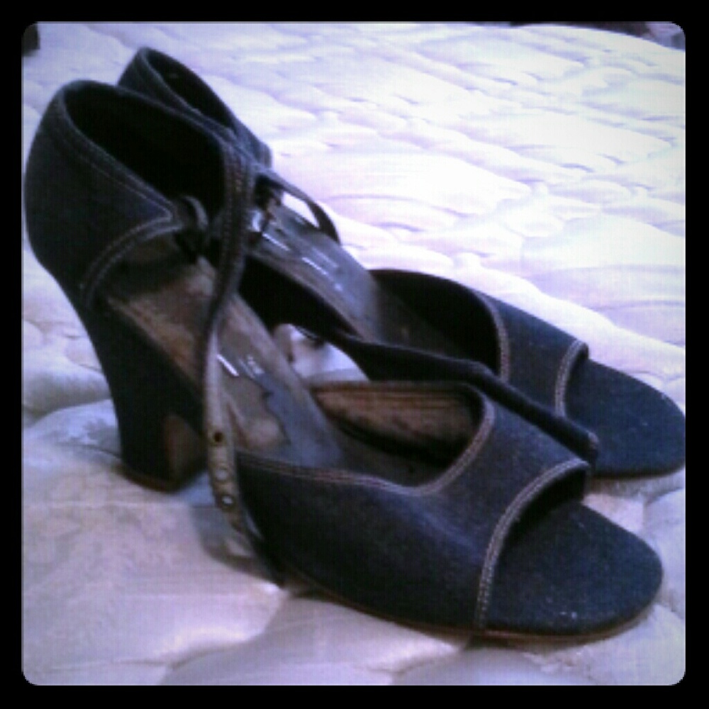 Open toe blue jeans high heels size 11