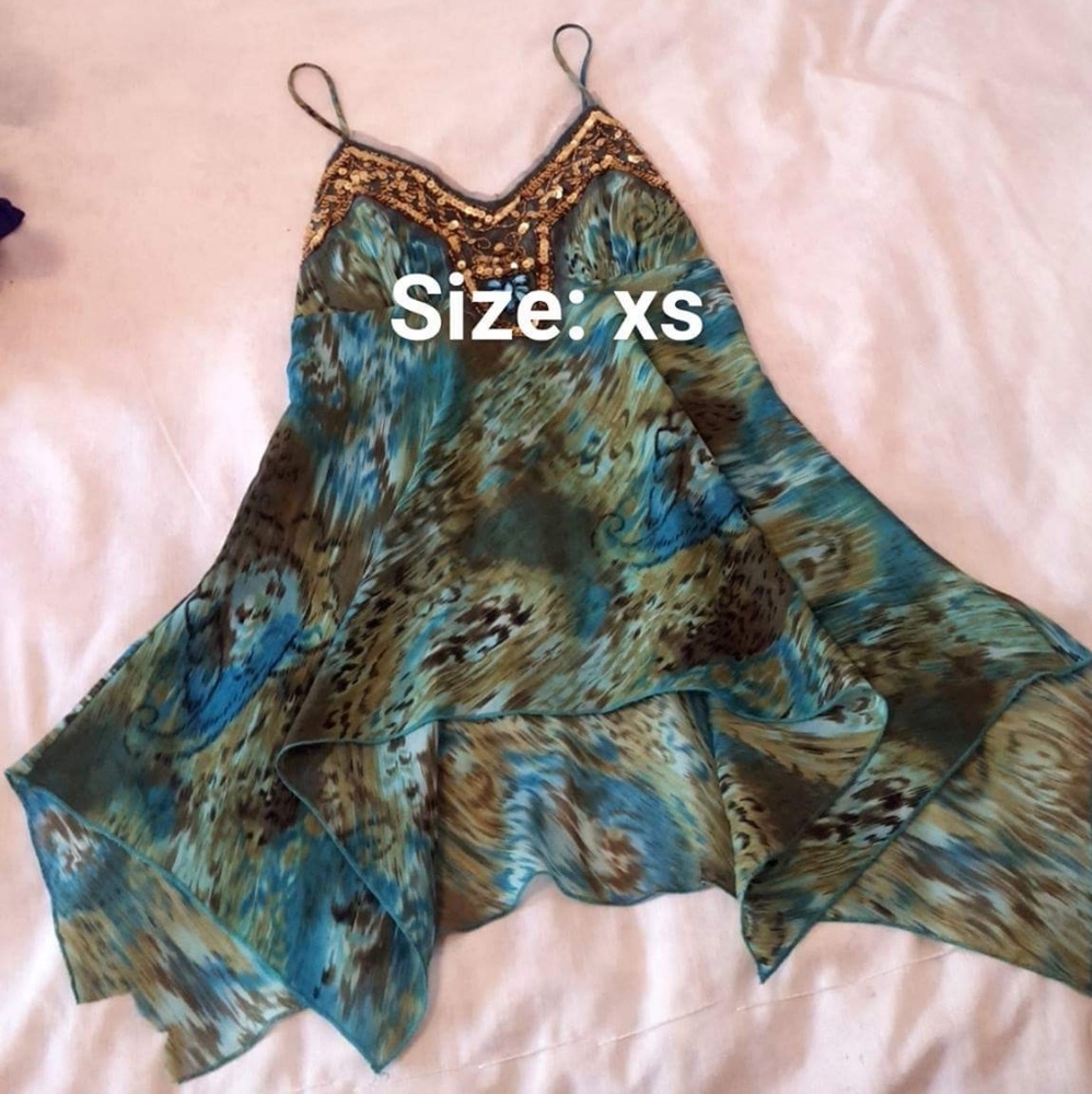 Peacock printed gold bead trim cami tunic