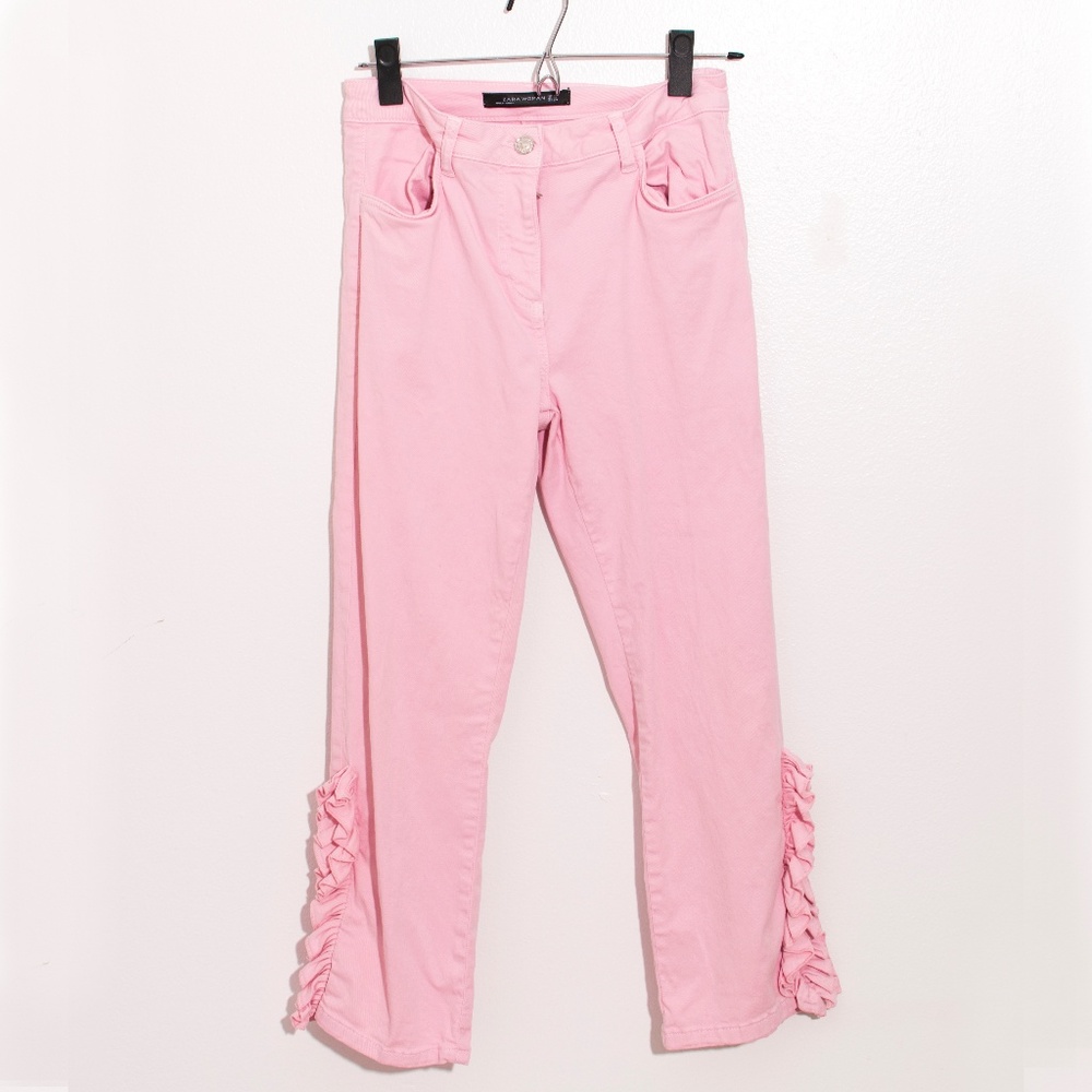 NWOT Zara Pink Ruffle Hem Ankle Pant