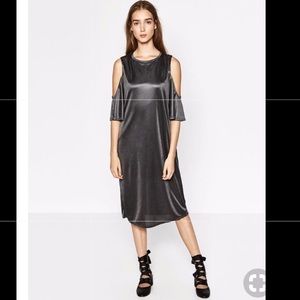 Zara cold shoulder dress, size L, pewter color
