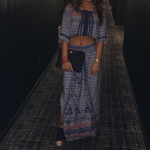 Red white and blue long skirt and shirt