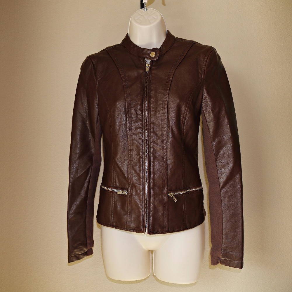 EXPRESS Stretchy Faux Leather Jacket coat brown