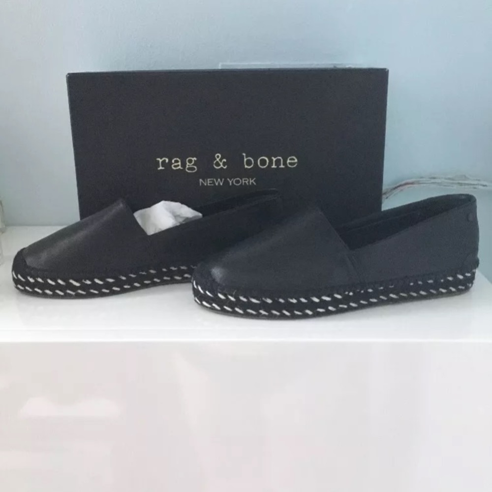 Rag & Bone Leather Noa Slip Ons Espadrilles Black