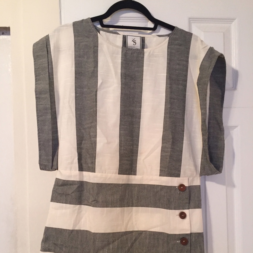 Grey and White Linen Dress