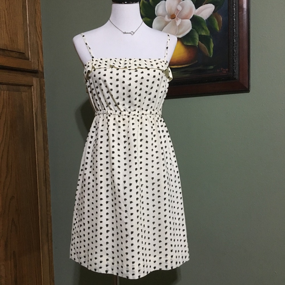 J Crew Creme/Black Ruffled Dress Sz XS