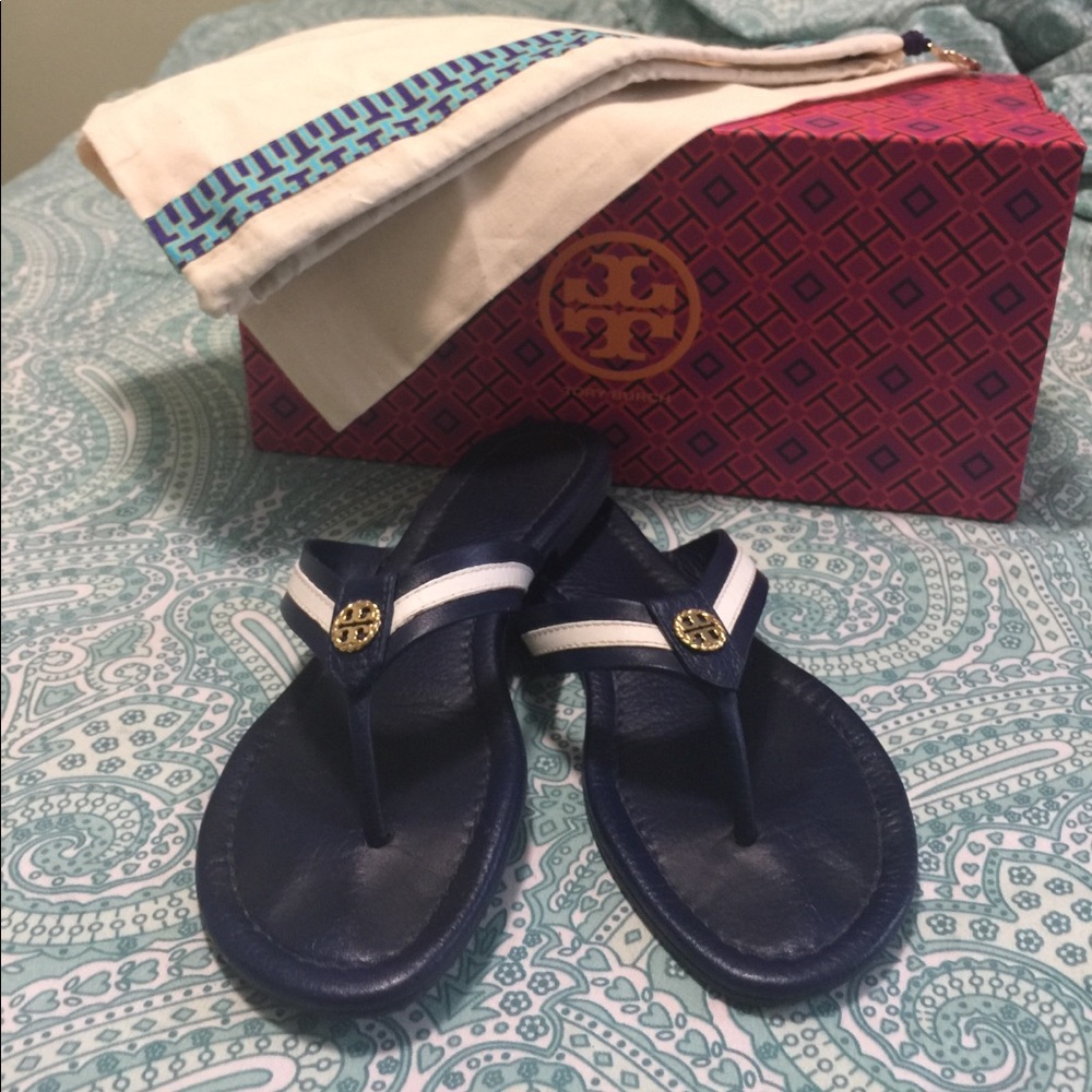 Tory Burch Navy Leather Sandals