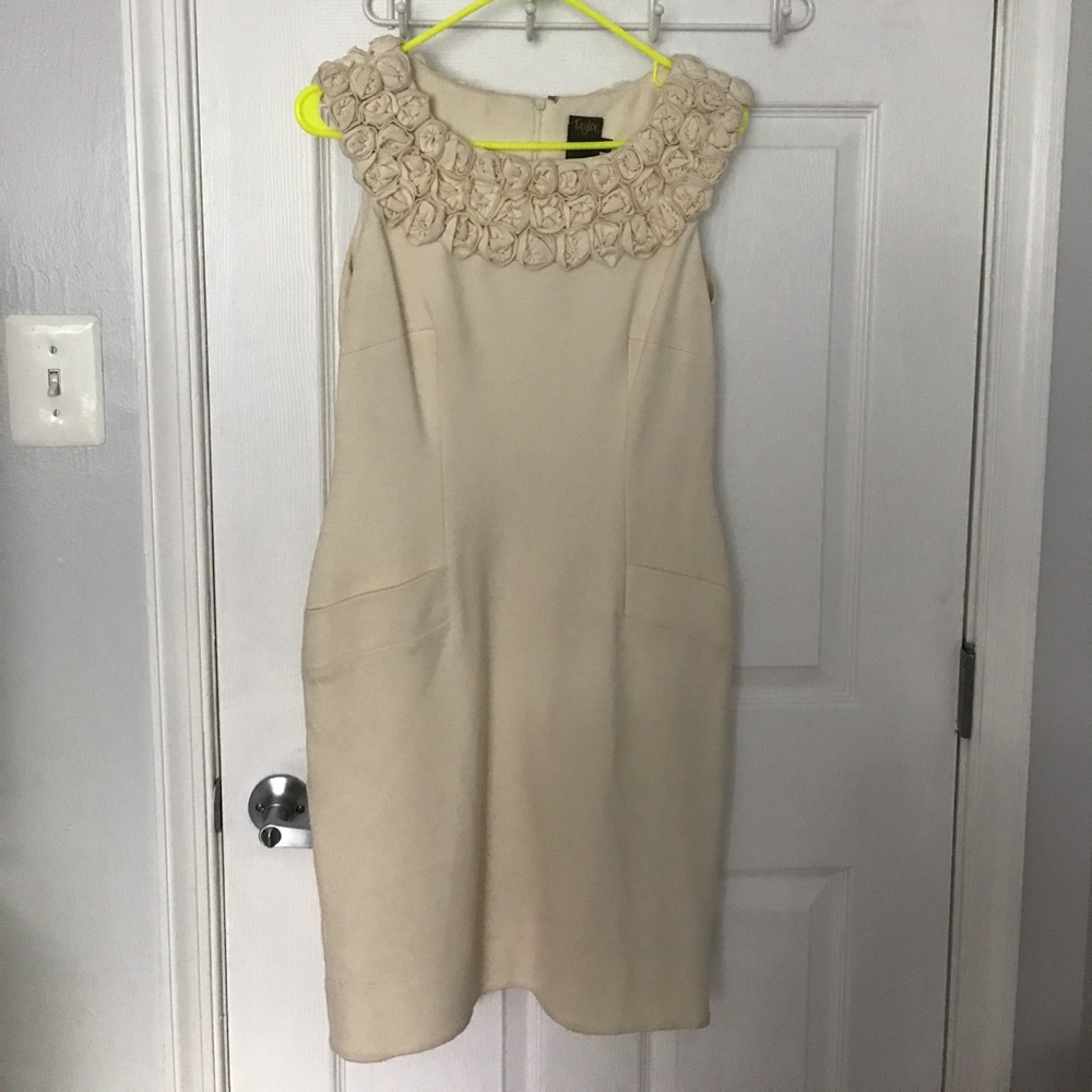 Cream Dress with rose embellished neckline