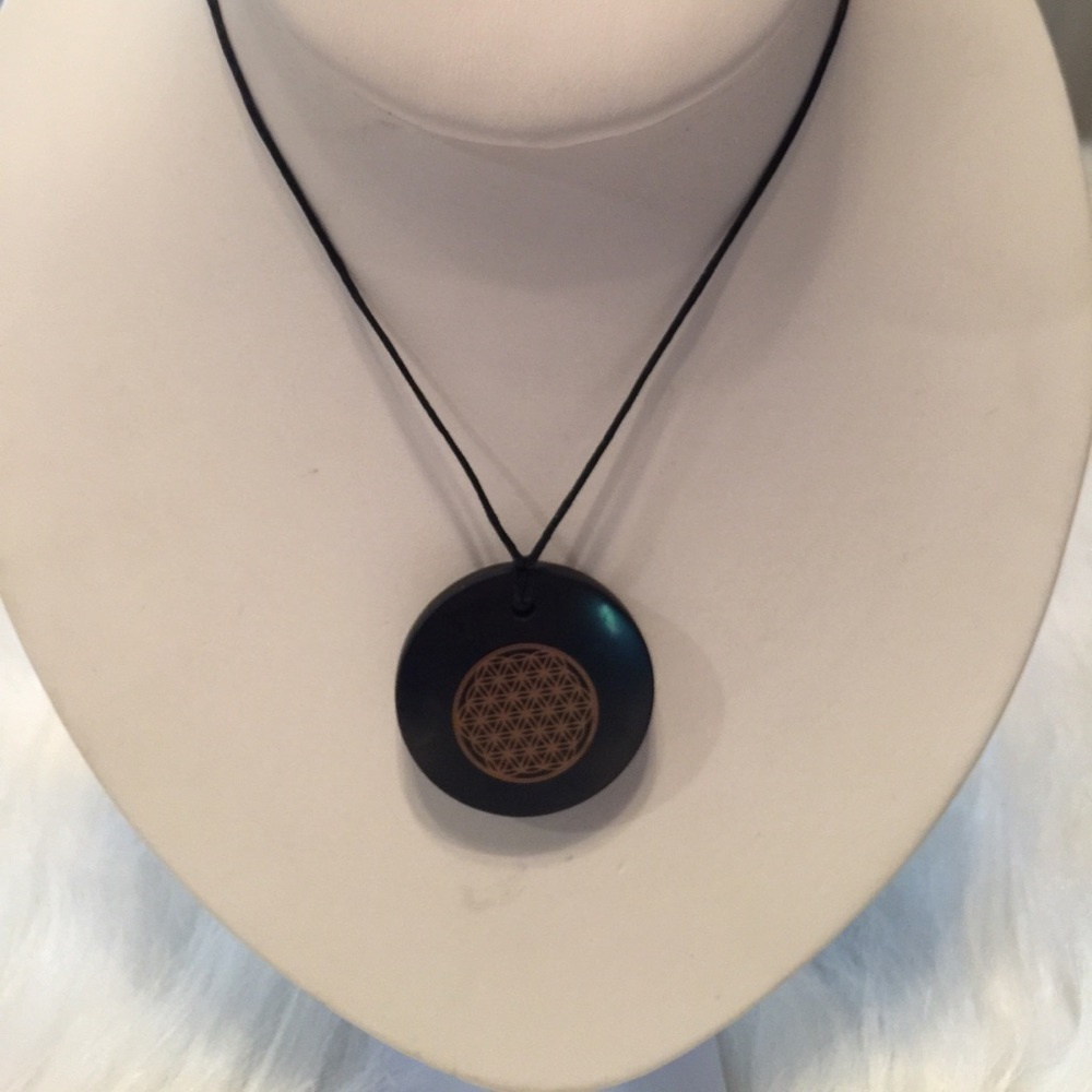 Shungite Pendant w/Flower of Life