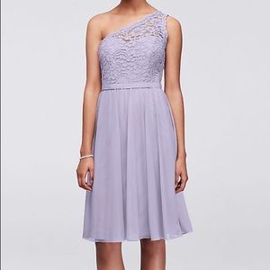 Davids Bridal Short One Shoulder Corded Lace Dress