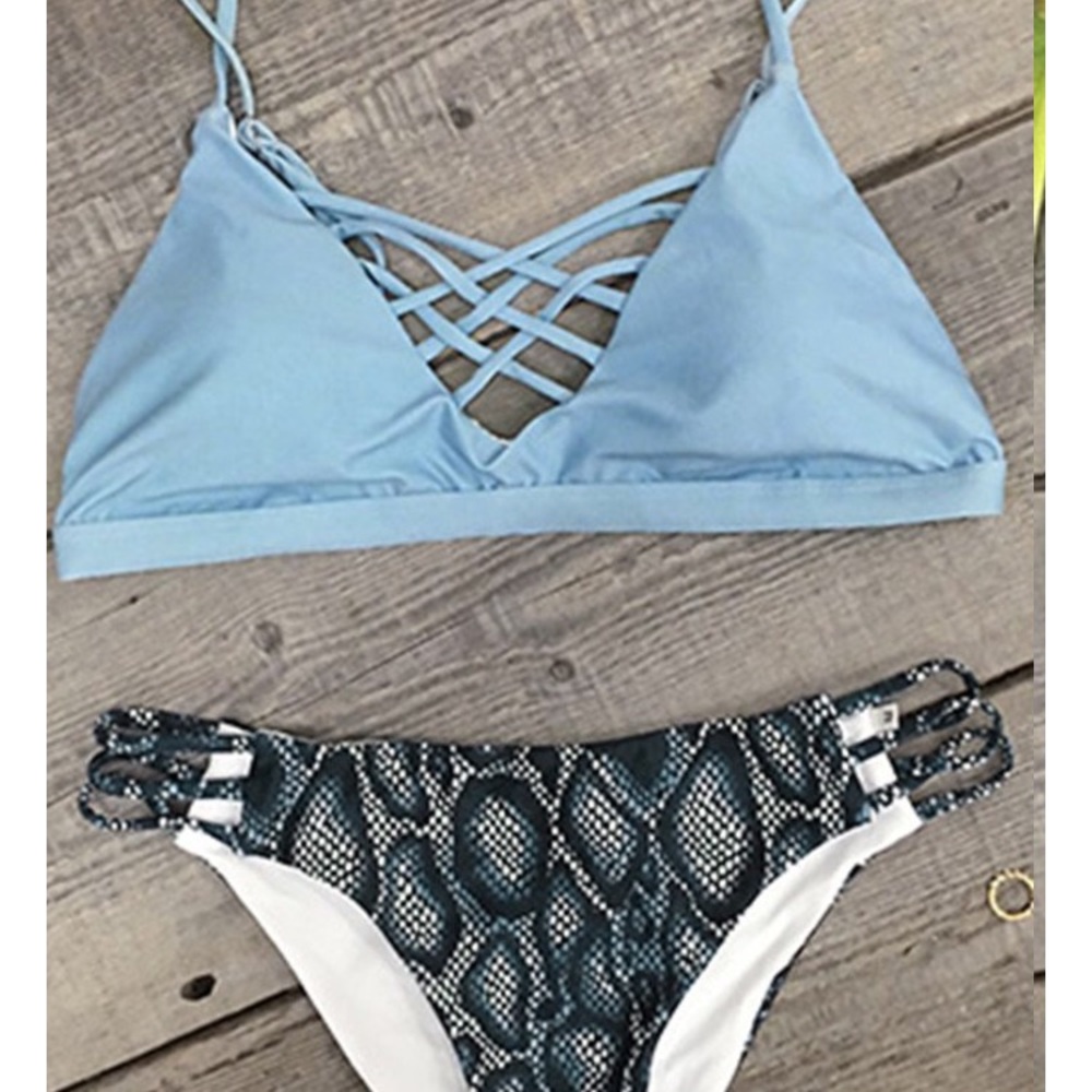 🆕 CupShe Bikini! Medium Blue and Snakeprint