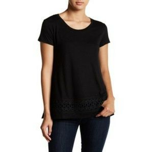 Black Tee/Blouse w/Crochet Hem