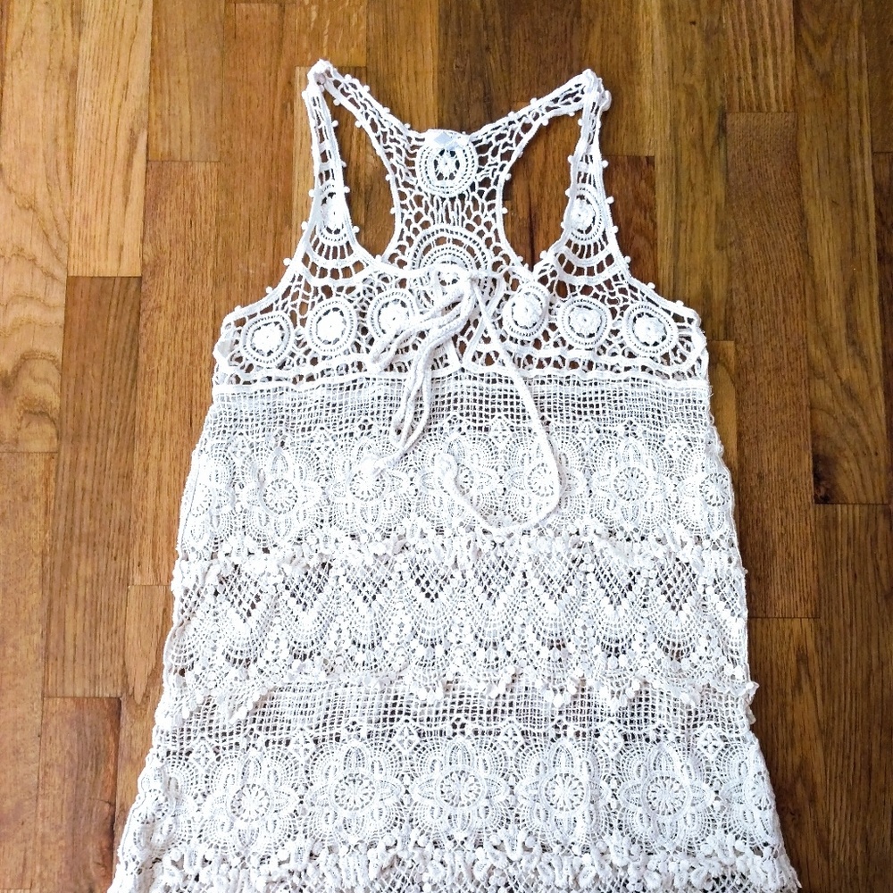 Lace racerback tank cotton boho cream top long