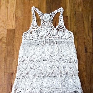 Lace racerback tank cotton boho cream top long