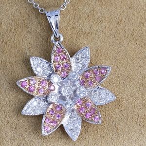 .65CT DIAMOND PINK SAPPHIRE 18K WHITE GOLD PENDANT