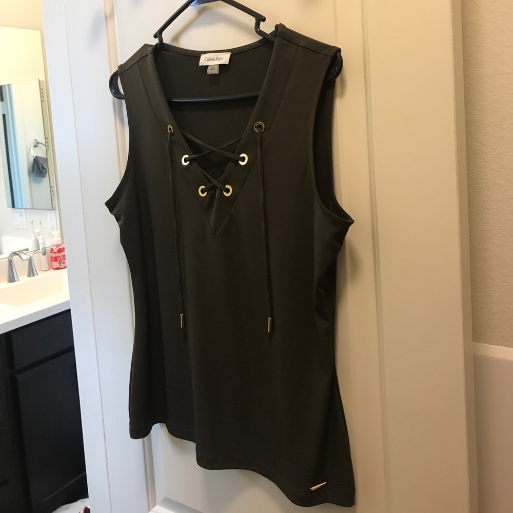 Calvin Klein olive green with gold detail top