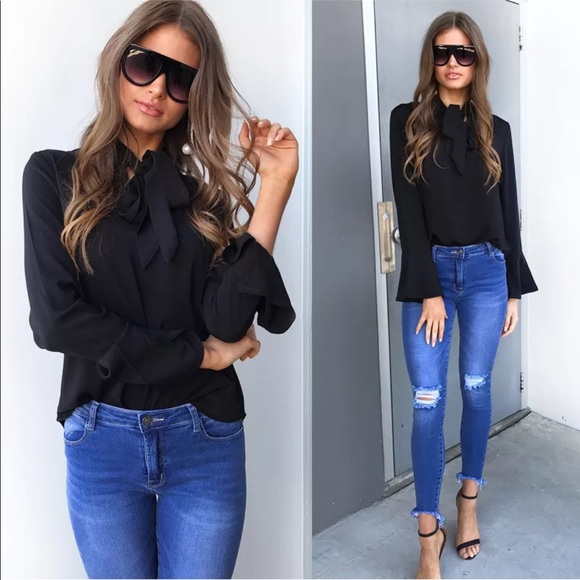 Saffron Bell Sleeve Big Bow Blouse - Picture 2 of 4