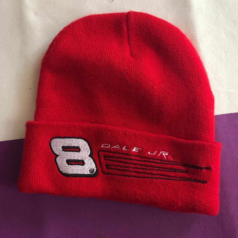 Knitted acrylic Beanie . Has a lot of stretch.