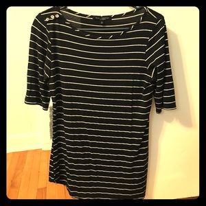 Navy blue and white striped 3/4 sleeve top