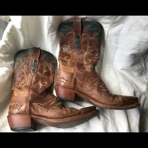 Luchesse Cowboy Boots Brown with Green Trim 7B