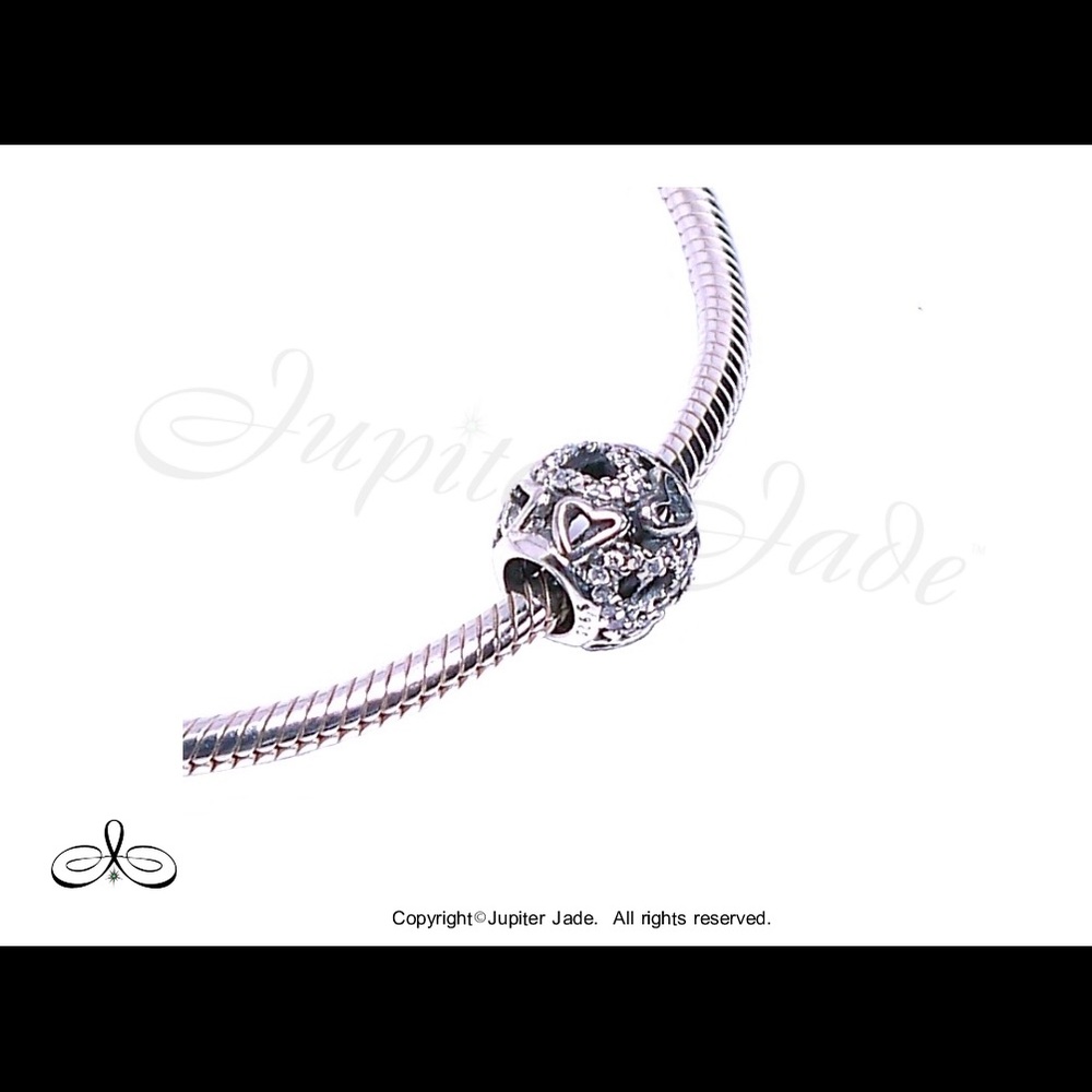 FREE S/H 925 Silver CZ Heart filigree charm - Fits Pandora - Picture 2 of 2