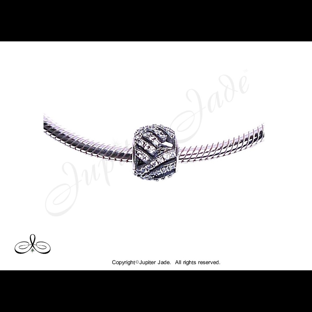 925 Sterling Silver Cubic Zirconia Waterfall Leaf Bracelet Charm - Pandora Style