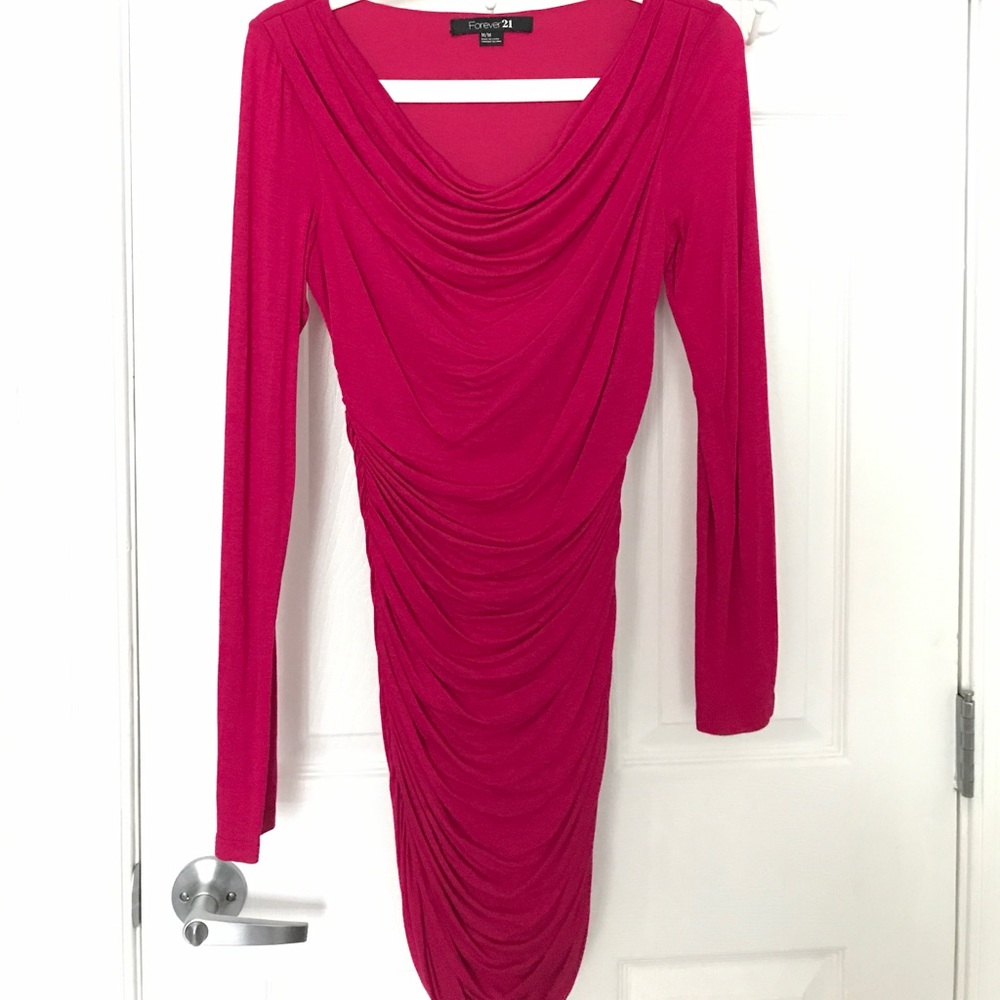 Hot Pink/Fuschia Cowl Neck BodyCon with Ruching
