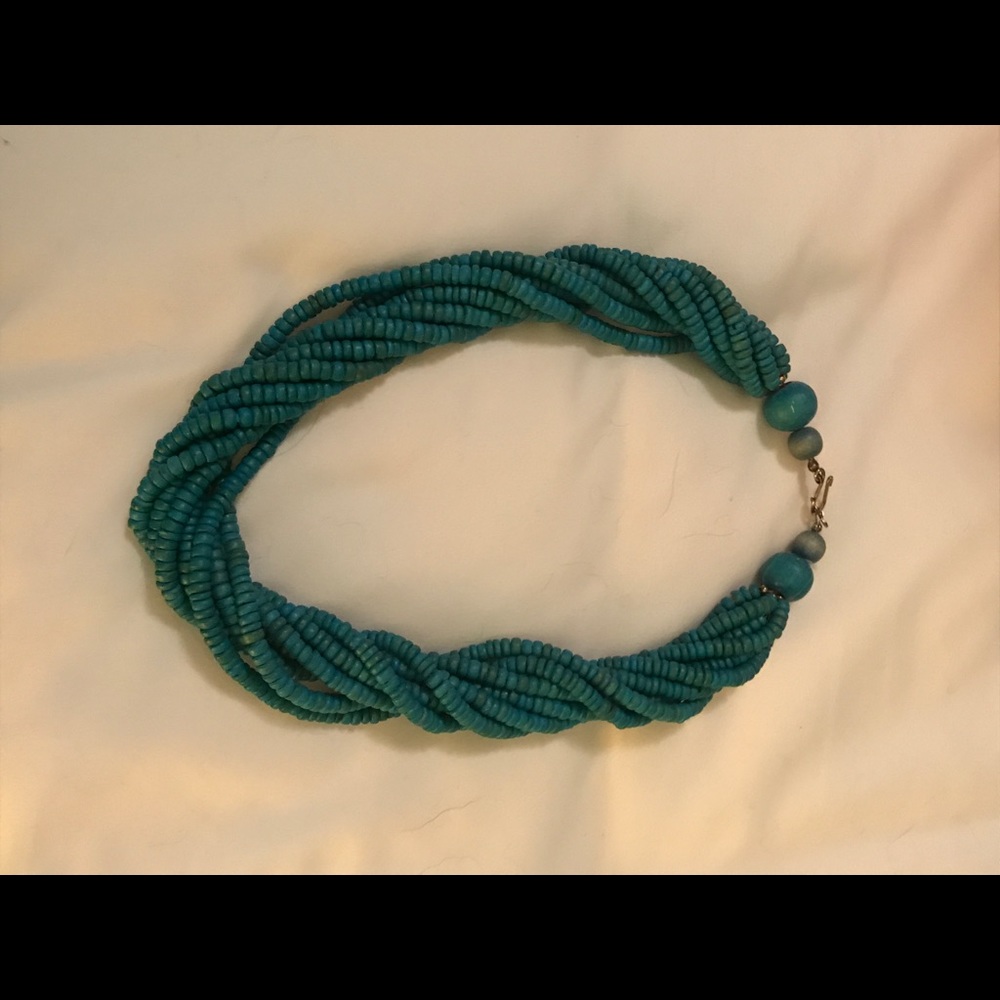 Turquoise wooden bead necklace