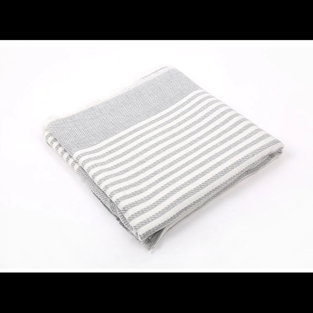 🆕Isla Gray & Cream Striped Blanket Scarf - Picture 6 of 8