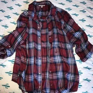 Red/blue/white striped flannel