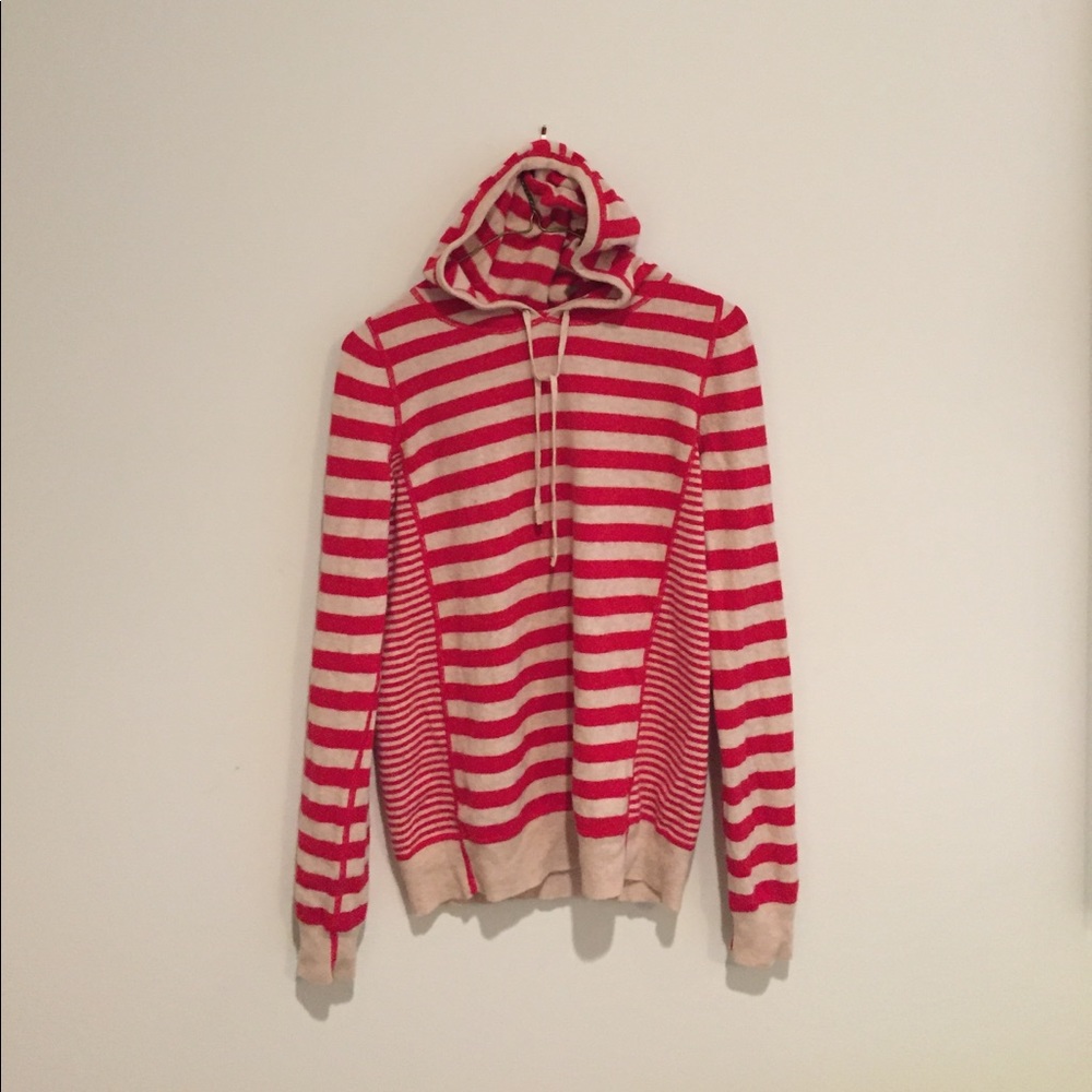 Red and cream striped hooded sweater!