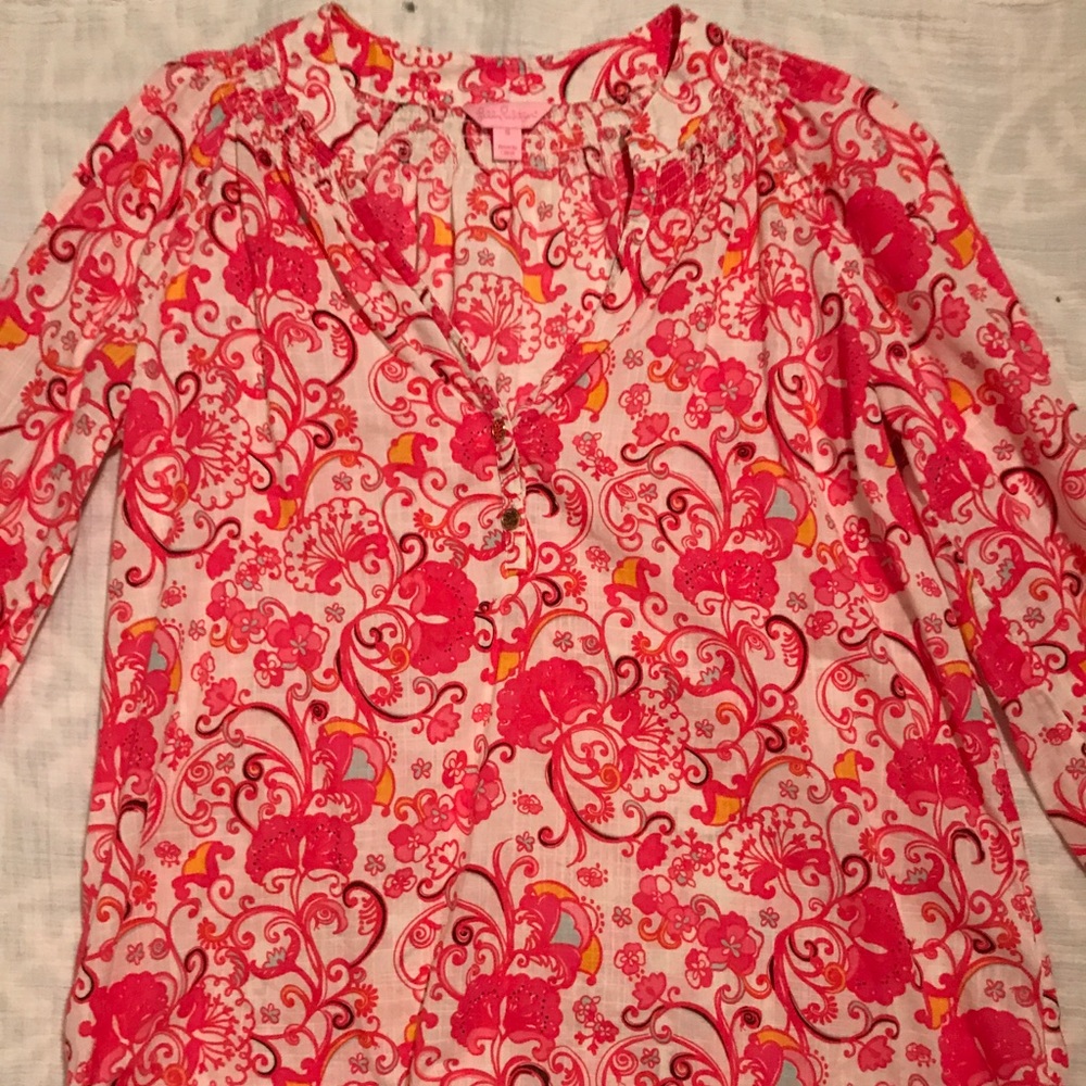 RARE linen Elsa top Big Bells print