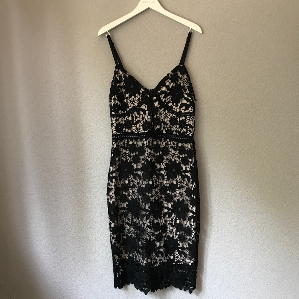 Black Nude Crochet Lace Body Con Dress