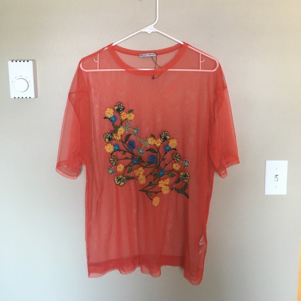 Zara orange sheer shirt 🌺