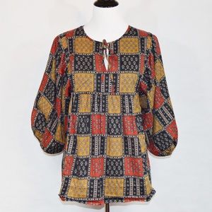 {Anthropoloie} Sunner Pinochle Patchwork Boho Top