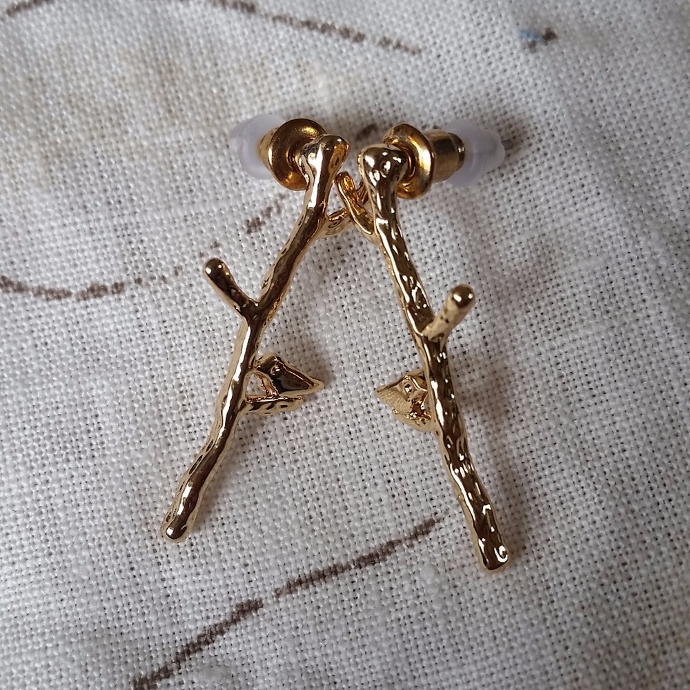 Golden Branches and Green Stud Earring Set - Picture 5 of 8