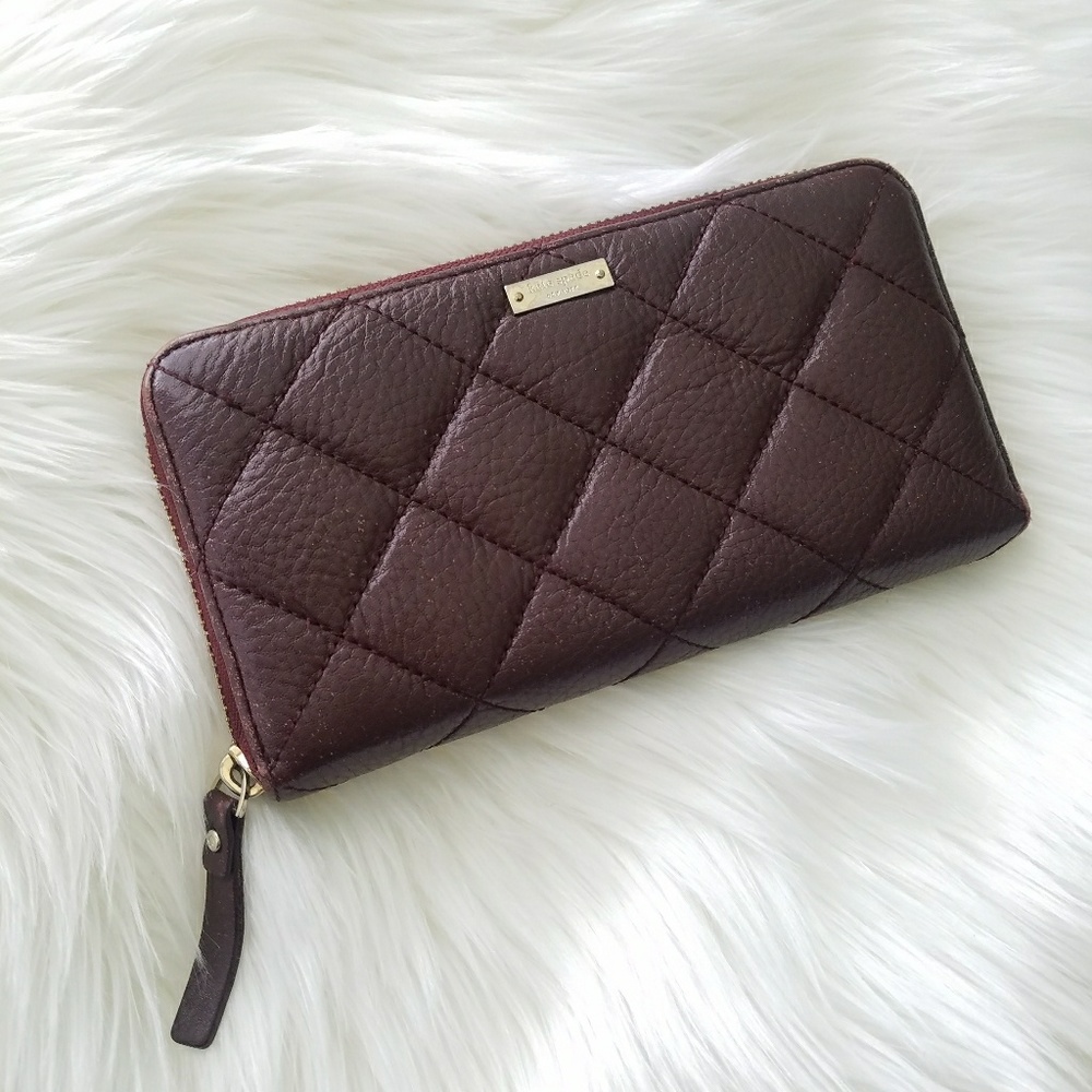 Kate Spade oxblood Quilted Zip Around Wallet - Picture 1 of 8