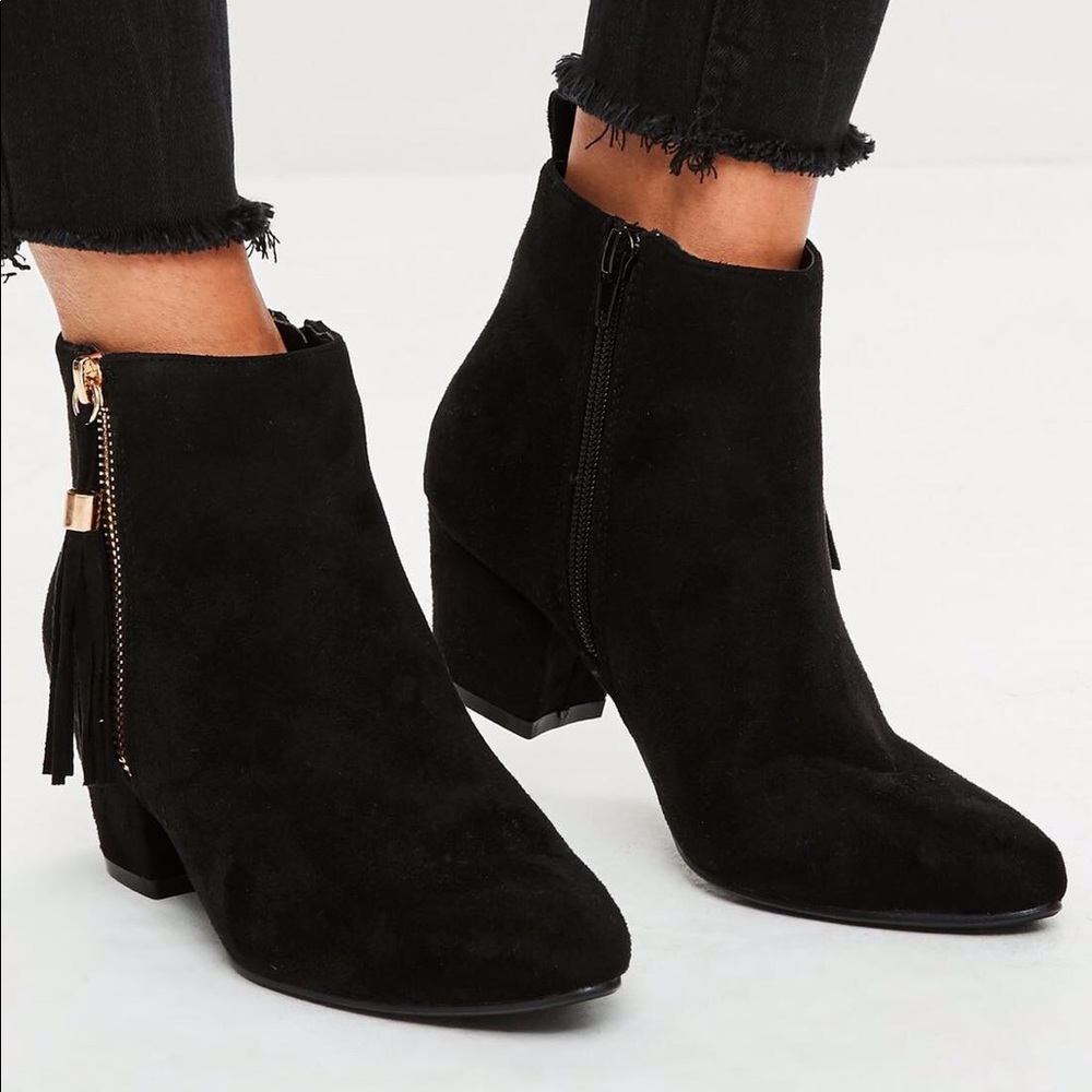 Black tassel ankle boots