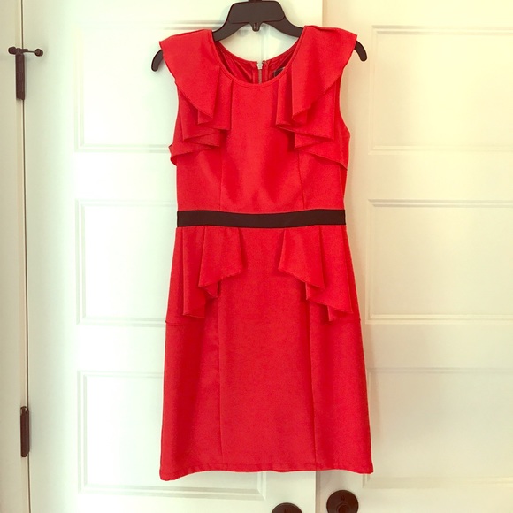 Coral Peplum Dress - Picture 1 of 5