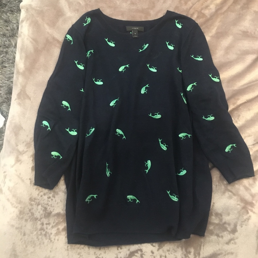 J. Crew Blue Sweater With Green Whale Pattern