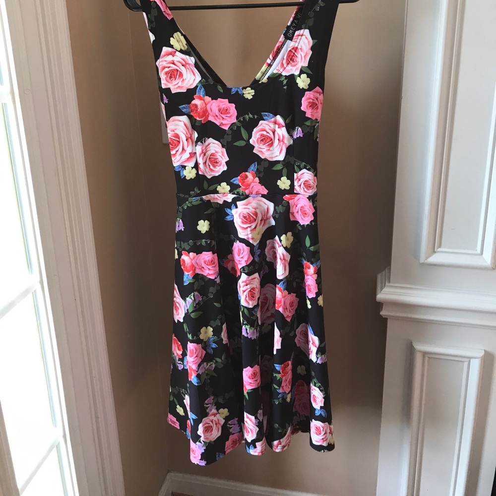 Flowered  Black Dress.