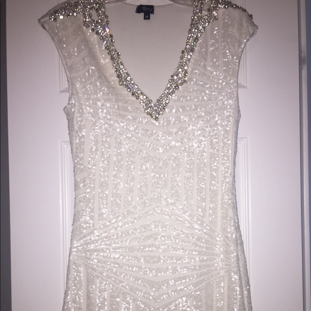 White sequin & crystal embellished Sky Hanya Dress