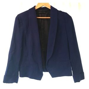 Zara Woman Cropped Navy Linen Blazer