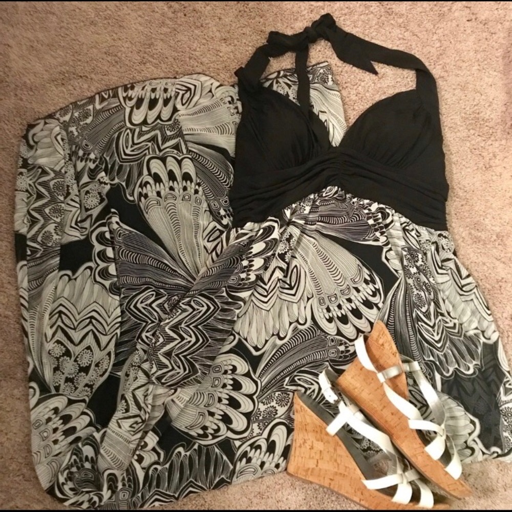 Maurices Studio Y Black/White Halter Maxi Dress XL