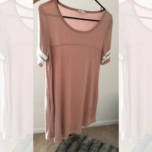 Pink dress, striped sleeves