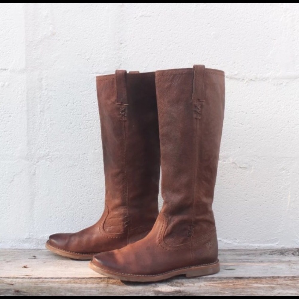 Frye Boots Celia Stitch Brown Leather Boot