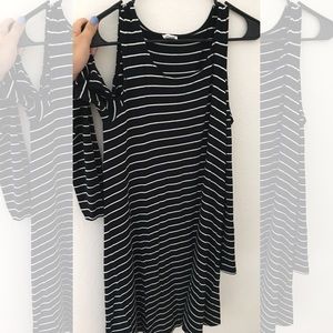 Off the shoulder black & white striped dress