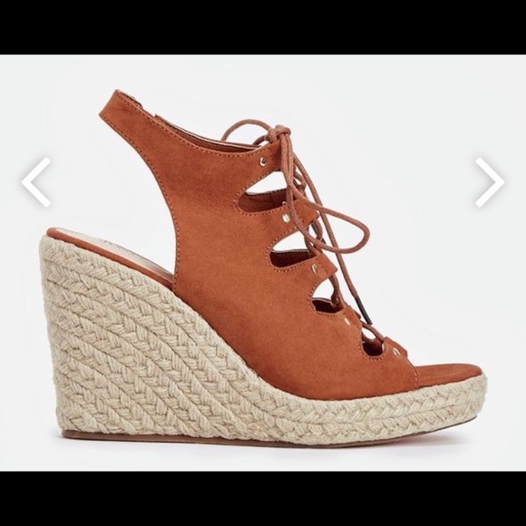 Cognac Wedge Heels - Picture 1 of 2