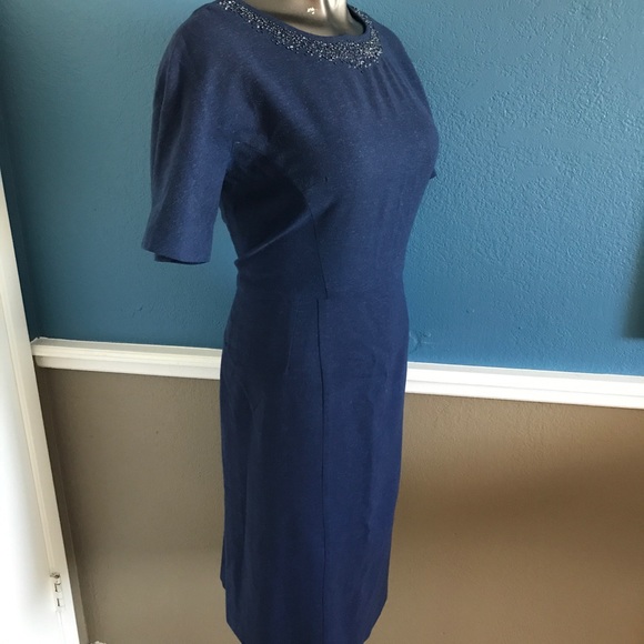 Blue sequence collared dress (vintage) - Picture 2 of 4
