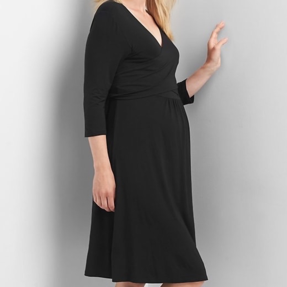 Gap Maternity Black Wrap Dress with 3/4 Sleeves